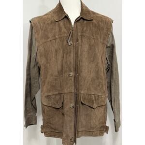 Men's JJ Farmer 100% Leather Linen Button & Zip Up Convertible Jacket To Vest M